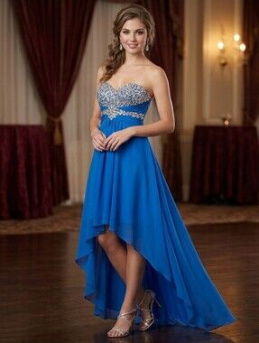 Juliet Fashion Max Royal Blue Rhinestone Beaded High-Low Prom Formal Dress